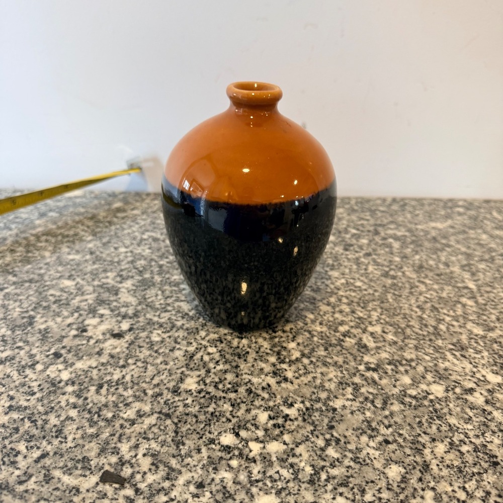 Vintage Bud Vase Unisex Small Orange Black Ceramic